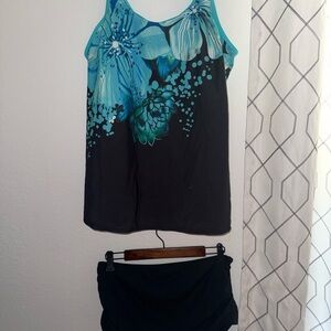 Women’s Black & Teal Floral Tank Top - (Brand)